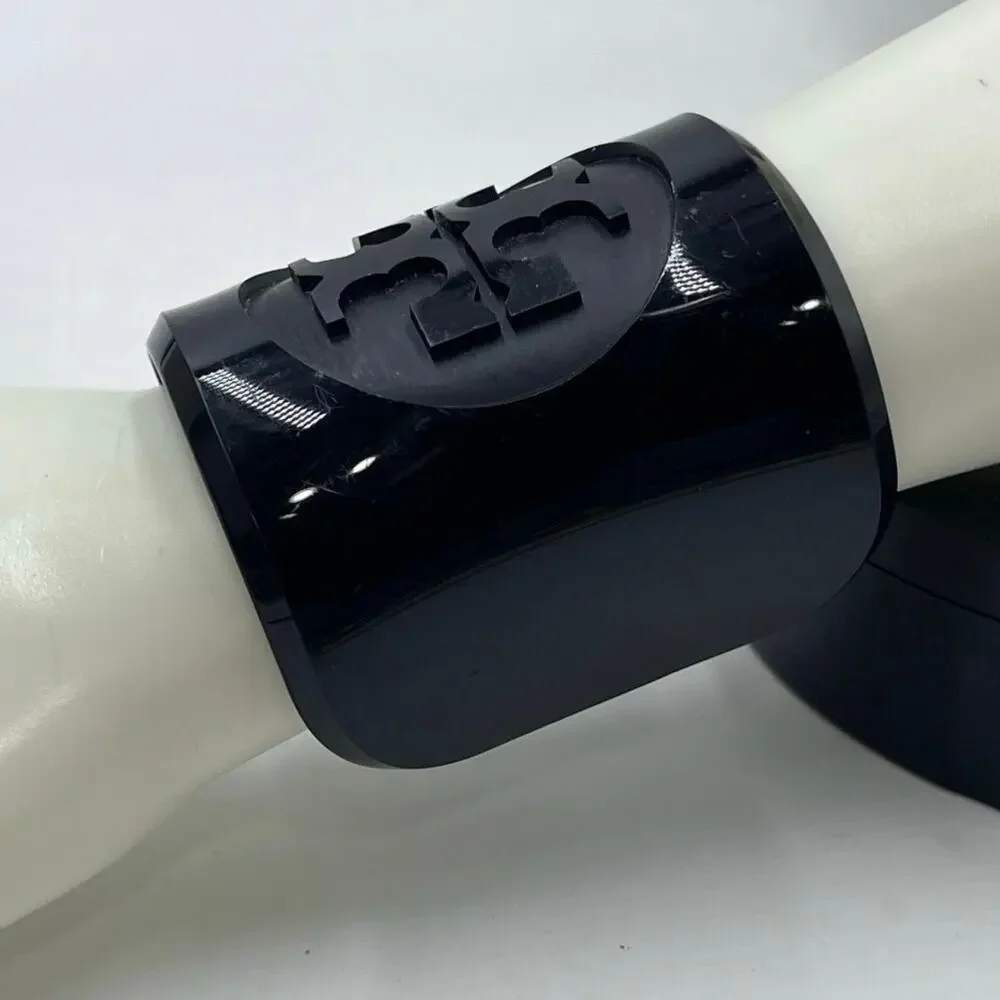 TORY BURCH Designer Acrylic Black Logo Luxury Bracelet‎ Cuff Monogram